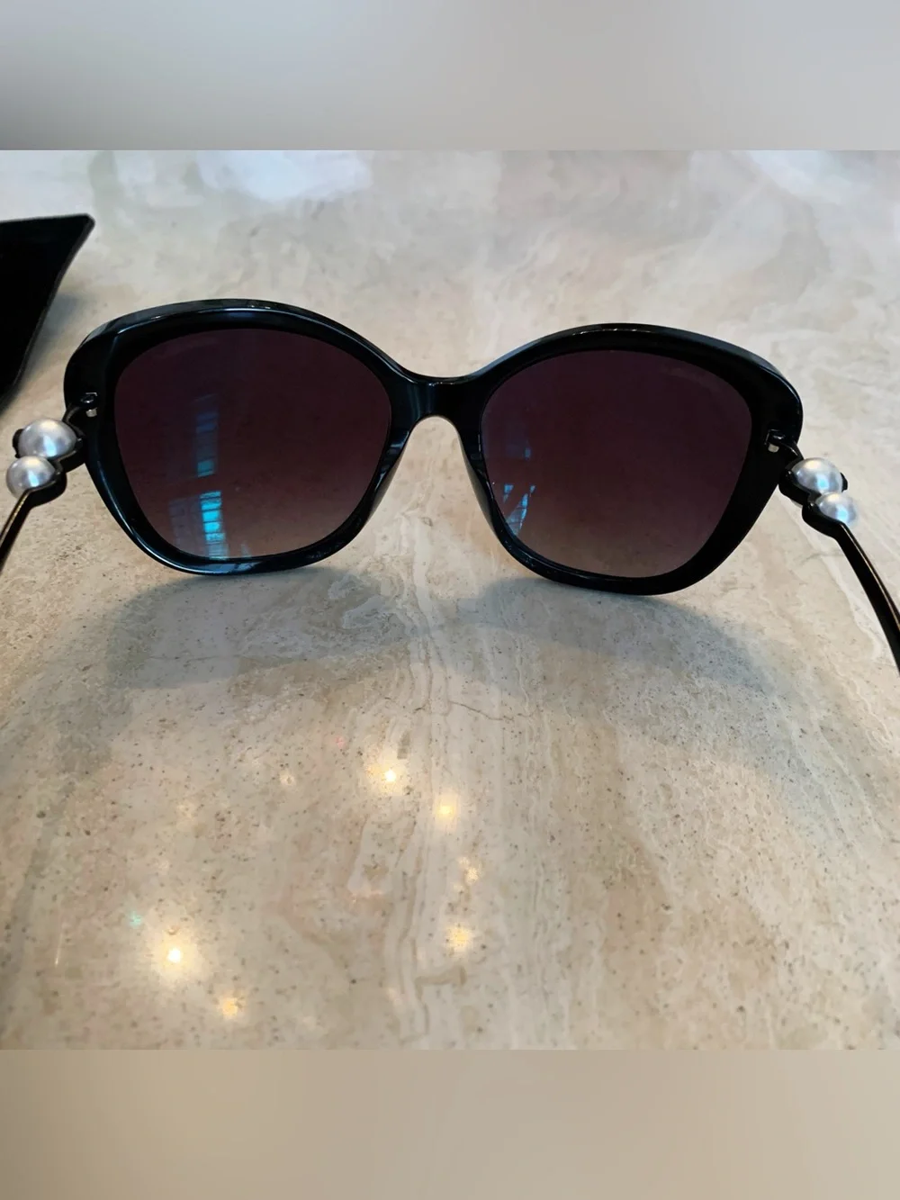 CHANEL Black Sunglasses with Pearl Accent and CC Logo
